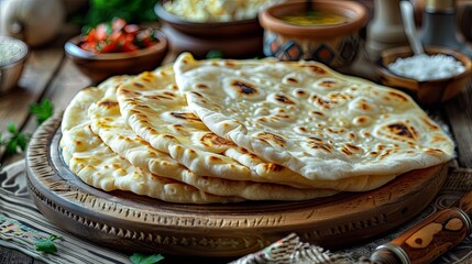 Uzbek flatbread lavash displayed on a wooden surface