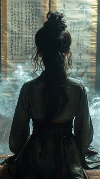 A scene of Queen Himiko examining ancient diplomatic documents