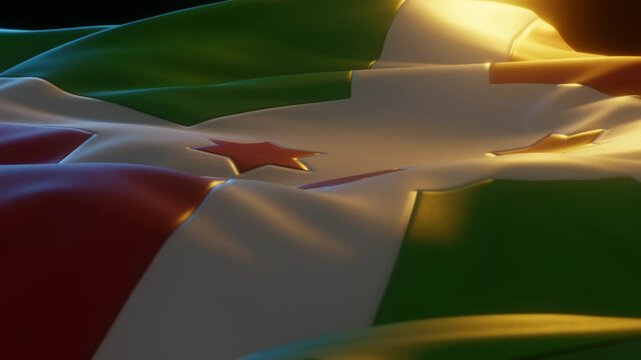 Burundi Flag, Close up, Low Side Angle with Warm Atmospheric Lighting, 3d render	
