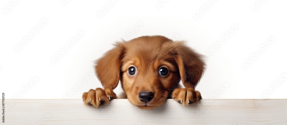 Poster A charming Hovawart puppy with a cute and curious expression gazes at the camera against a white backdrop, making it an adorable choice for a banner with copy space image.