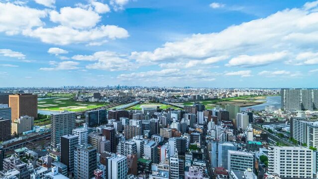 【神奈川県－東京都】川崎市から見る東京方面の都市風景　タイムラプス　パンレフト　
Tokyo cityscape seen from Kawasaki City - Kanagawa, Tokyo, Japan - Timelapse video - pan left