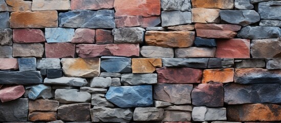 Fototapeta premium Stone wall texture with vibrant colors, ideal as a background for a copy space image.