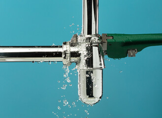 Heavy Duty Wrench fix Water leak under sink. Drain sink leak water from pipe hose plumbing in...
