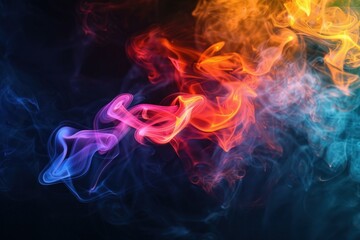 Fototapeta premium Colorful smoke swirls blending on dark backdrop, creating an ethereal abstract design
