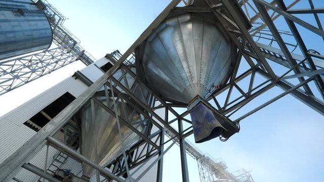 container, grain filling tank, metal bin for grain close-up, elevator equipment