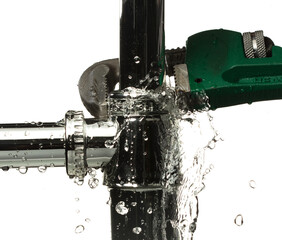 Heavy Duty Wrench fix Water leak under sink. Drain sink leak water from many pipe hose plumbing in...