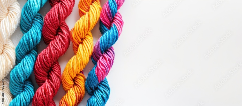 Poster Top view of vibrant thread rope with copy space image on white background.