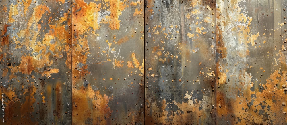 Poster A weathered and aged metal backdrop with copy space image.