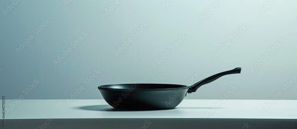 Aufkleber A lone pan resting on a table against a white backdrop with a clear space for an image.