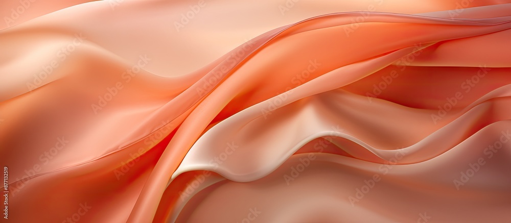 Aufkleber Luxurious satin silk fabric in peach-orange with elegant wavy texture, creating an abstract background design for a copy space image.