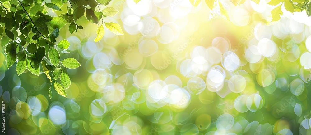 Aufkleber Blurred foliage and bright summer sunlight create a backdrop for text or ads with copy space image.