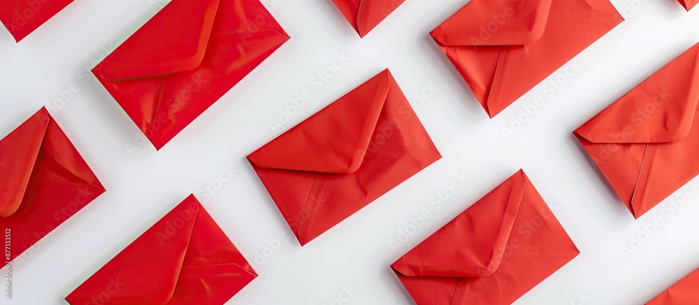 Leinwandbilder overhead shot of red envelopes on white backdrop with space for text or images. ideal for messages o