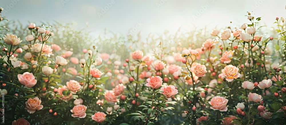 Poster flowers blooming in the garden, with a beautiful scenery and potential for using it in a copy space 