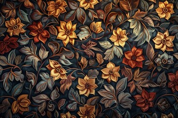 Medieval tapestries, where flowers woven from gold and silver threads bloom against a backdrop of rich, velvety colors, bringing the opulence of the past to life background texture, ai generated