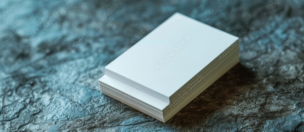 Poster two stacks of blank paper business cards displayed on a textured background, providing copy space im