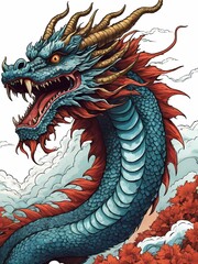 Japanese Dragon Pop Art Style generative AI illustration