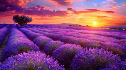Fototapeta premium Lavender fields during sunset, France