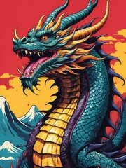 Naklejka premium Japanese Dragon Pop Art Style generative AI illustration