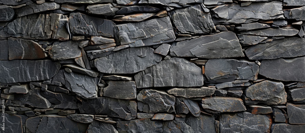 Aufkleber stone wall texture with copy space image for dark gray background with a black grunge banner.