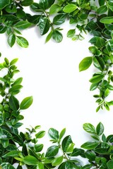 Obraz premium A simple frame made from interlocking green leaves on a white background, suitable for various designs and layouts