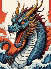 Japanese Dragon Pop Art Style generative AI illustration