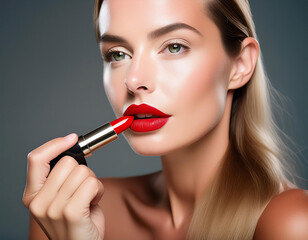 Fototapeta premium Close-Up of Lip Makeup Application