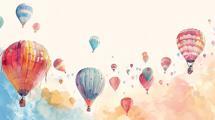 Obraz premium Albuquerque International Balloon Fiesta with Hot Air Balloon Flying in the Sky at a Festival Colorful Watercolor Illustration.