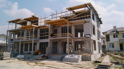 Duplex House Under Construction in Residential Development