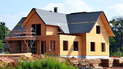 House Under Construction with Insulation Installation for Thermal Efficiency