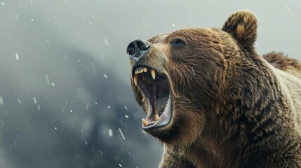 Fototapeta premium A large brown bear with its mouth widely open