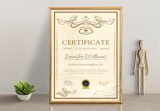 Certificate Template Design Cream Color