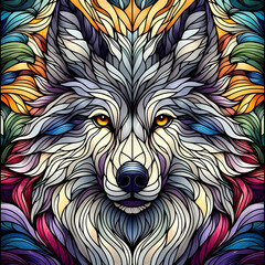 Fototapeta premium Wolf Head in Stained Glass Style