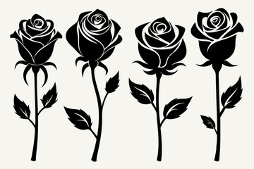 A set of roses with different poses silhouette vector art illustration