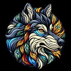 Wolf Head in Stained Glass Style