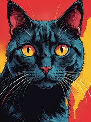 Cat Portrait Pop Art Style generative AI illustration