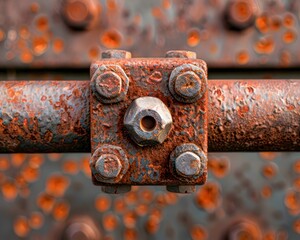 Close-up of Rusted Metal Pipe with Bolts, A Symbol of Industrial Strength and Durability, A Textured Background Perfect for Design Projects