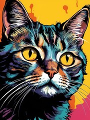 Cat Portrait Pop Art Style generative AI illustration