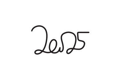 Continuous one line doodle drawing of new year 2025. Holiday concept, festive New year handwriting text, minimalist design. 
