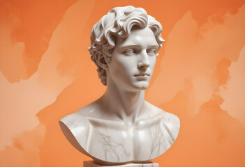 Half Marble Statue of a Young Man, on the orange marble background