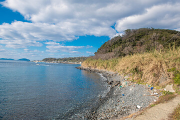 Fototapeta premium 相島・百合越浜から望む相島漁港