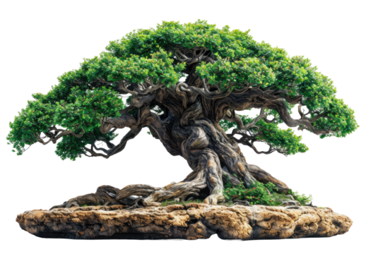 Bonsai tree isolated on a transparent background for web banner