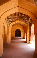 Beautiful arches architecture of Jahaz Mahal, built during the Lodi era around the 15th century, Mehrauli, Delhi.