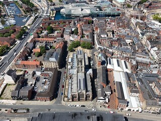 aerial view of Hull Guildhall, headquarters of Hull City Council. Kingston upon Hull