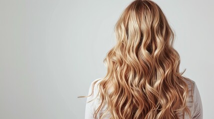 Fototapeta premium Blonde woman with wavy hair against a white background