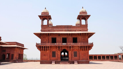 View of Diwan-e-Khas, Emperor Akbar's hall of private audience, Fatehpur Sikri Fort, Uttar Pradesh,...