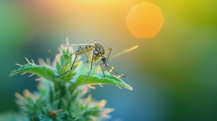 Close-up of a mosquito on a green plant