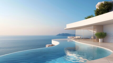 Fototapeta premium A large white house with a pool and a balcony overlooking the ocean