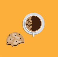Cup of Coffee with a Cookie Flat Style. Snacks and breakfast during break time at work