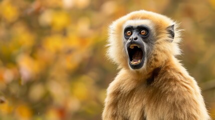 Obraz premium A close-up of a monkey with its mouth open widely