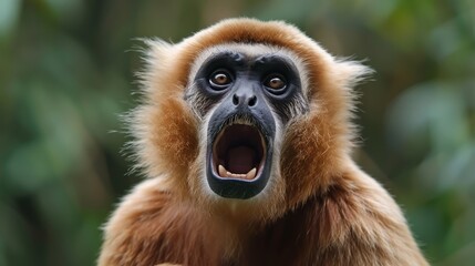 Obraz premium A close-up of a monkey with its mouth open widely